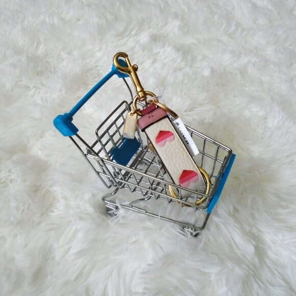 Coach Trigger Snap Bag Charm with Stripe Heart Print - Picture 2 of 11